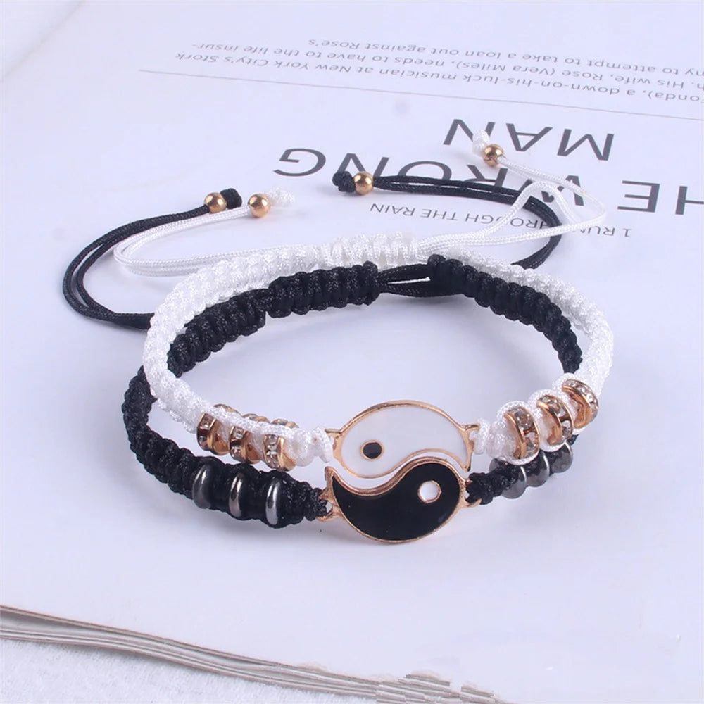 Matching Yin Yang Friendship Bracelets - Adjustable Cord Jewelry Set for Couples and Friends