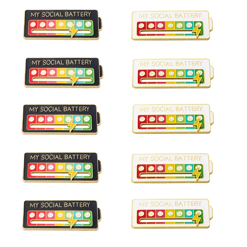 10-Pack Social Battery Badge Pins Mood Expression Brooches for Women & Men