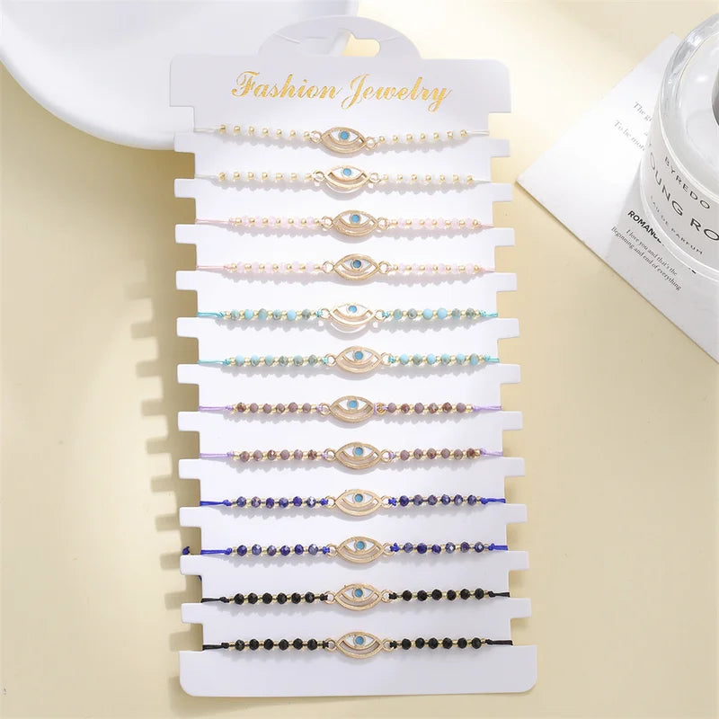 12pcs Colorful Resin Charm Bracelets Set Adjustable Rope Jewelry Gift