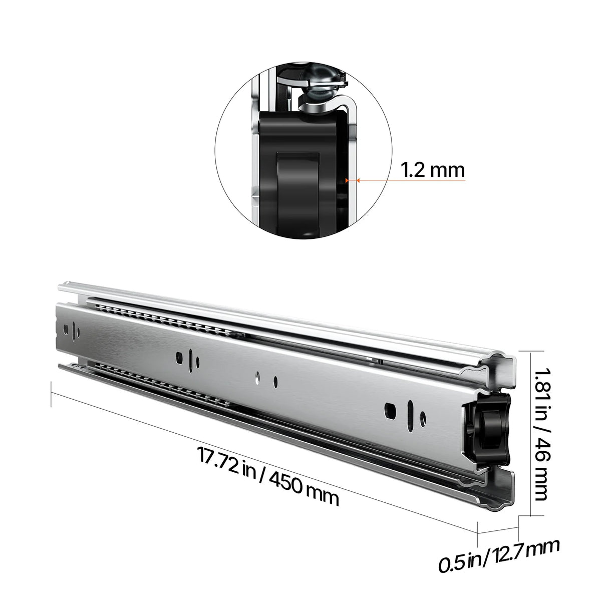 Heavy Duty Drawer Slides 10 Pairs Full Extension Ball Bearing Cabinet Rails 100LB Load