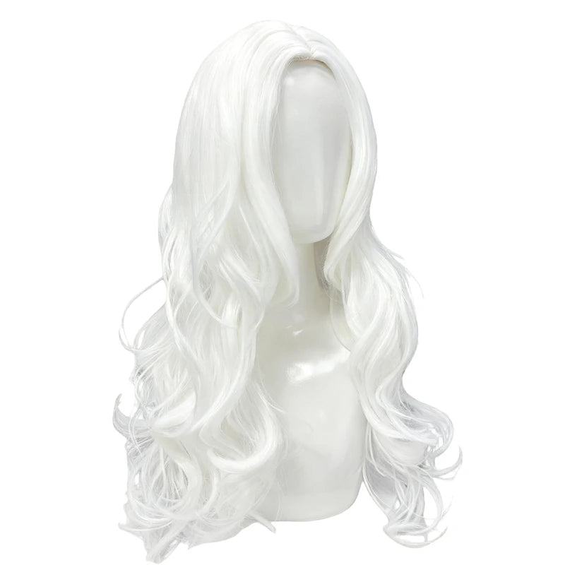 White Long Loose Wave Synthetic Wig with Middle Part for Cosplay & Daily Wear
