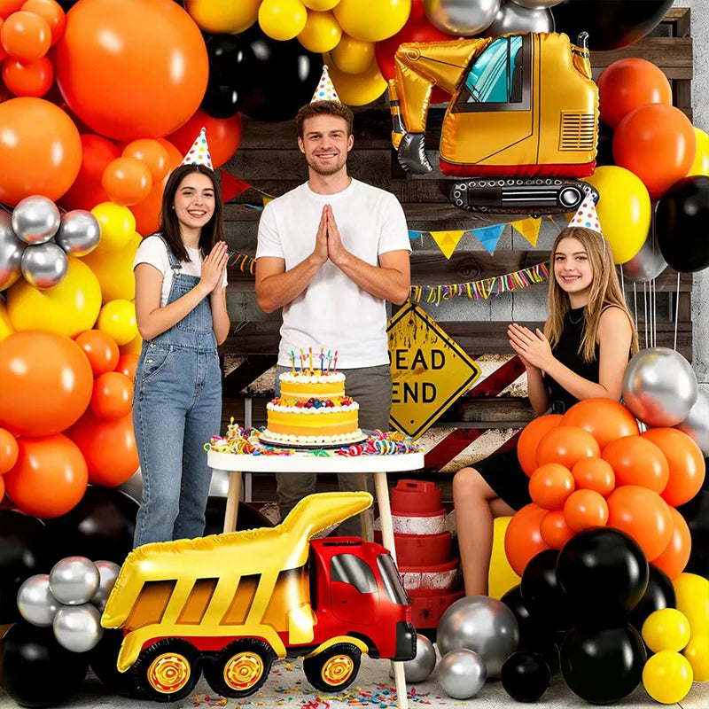 Construction Balloon Arch Kit for Birthdays and Events, Orange Black Yellow Latex Balloons