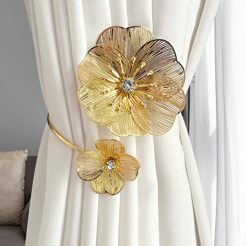 Decorative Gold Flower Alloy Curtain Clips & Ties for Living Room Bedroom Kitchen