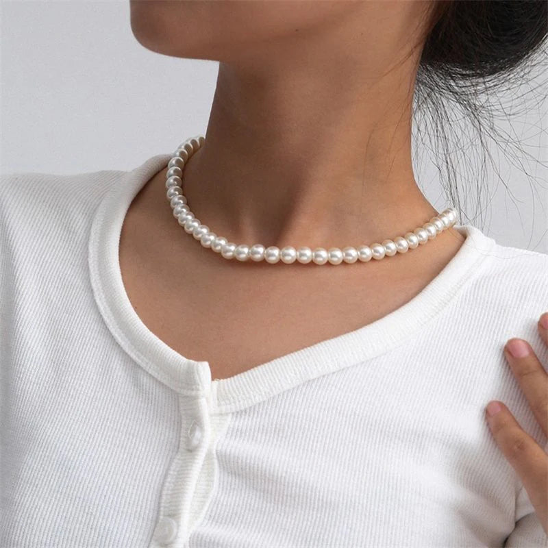 Elegant White Pearl Choker Necklace for Women and Men Wedding Party Jewelry
