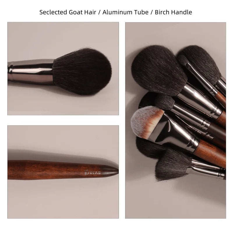 Goat Hair Makeup Brush Set with Eye, Foundation, Blush & Cosmetic Tools
