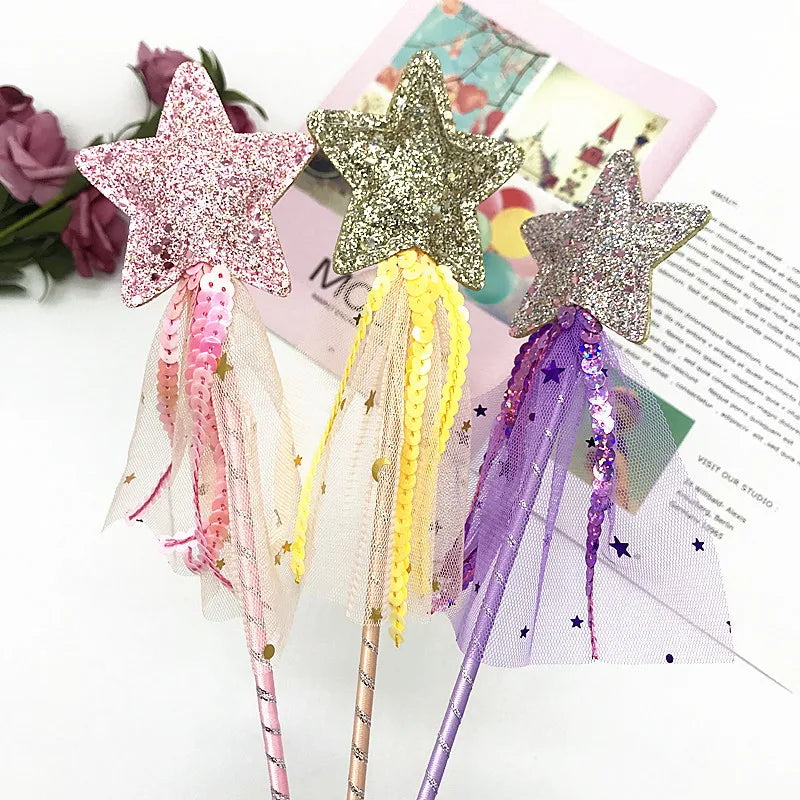 Children's Five Point Star Wand with Tassels and Glitter for Themed Parties