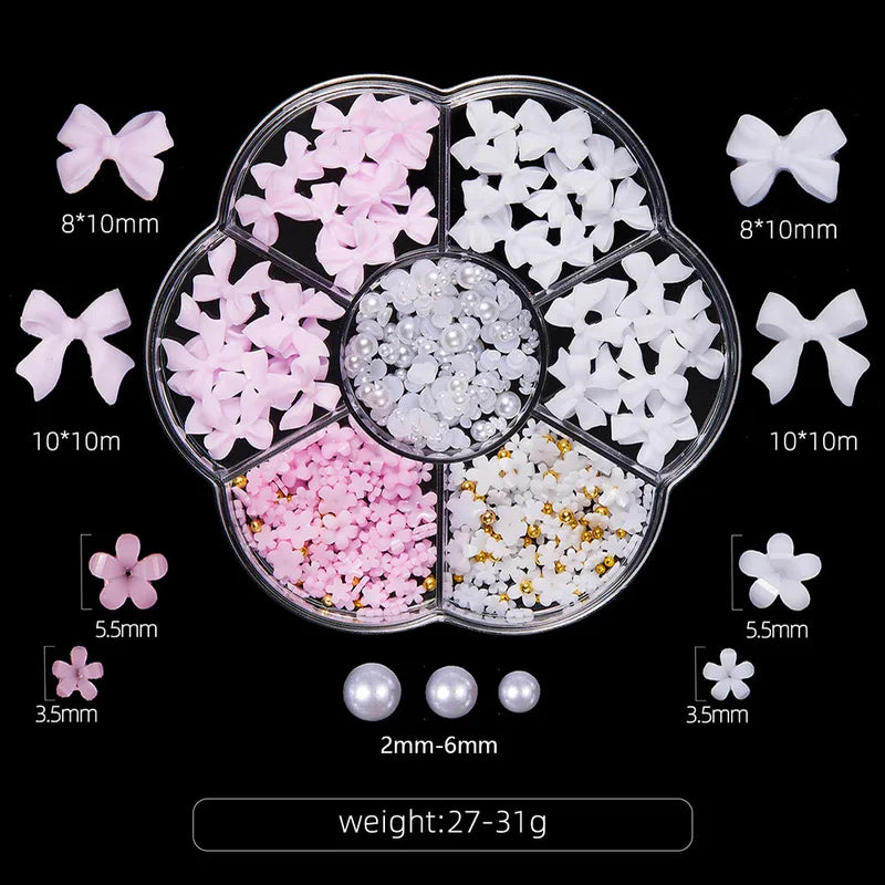 Mixed Acrylic Bowknot 3D Nail Art Decorations Flower Resin Charms Set