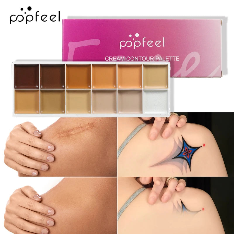 12 Color Waterproof Concealer Palette - Full Coverage for Face & Body Tattoos