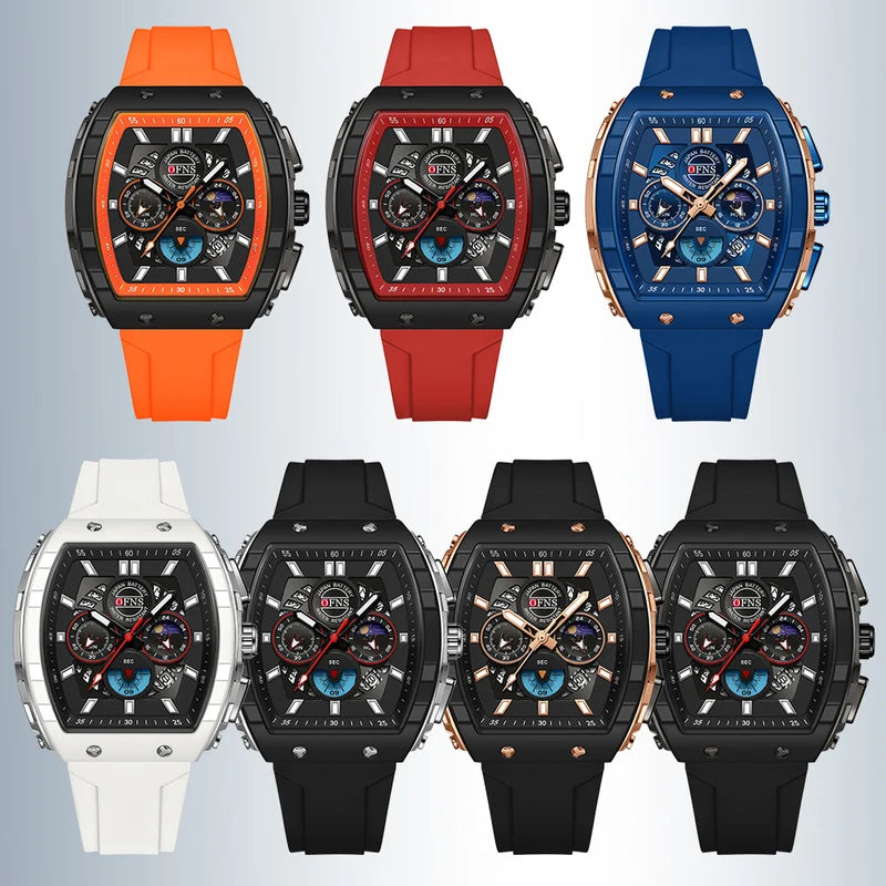 Men's Quartz Waterproof Chronograph Watch with Silicone Strap - Luminous Outdoor Sports Watch