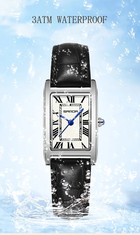 Luxury Couple Sports Watches with Waterproof Leather Straps - Quartz, Square Dial