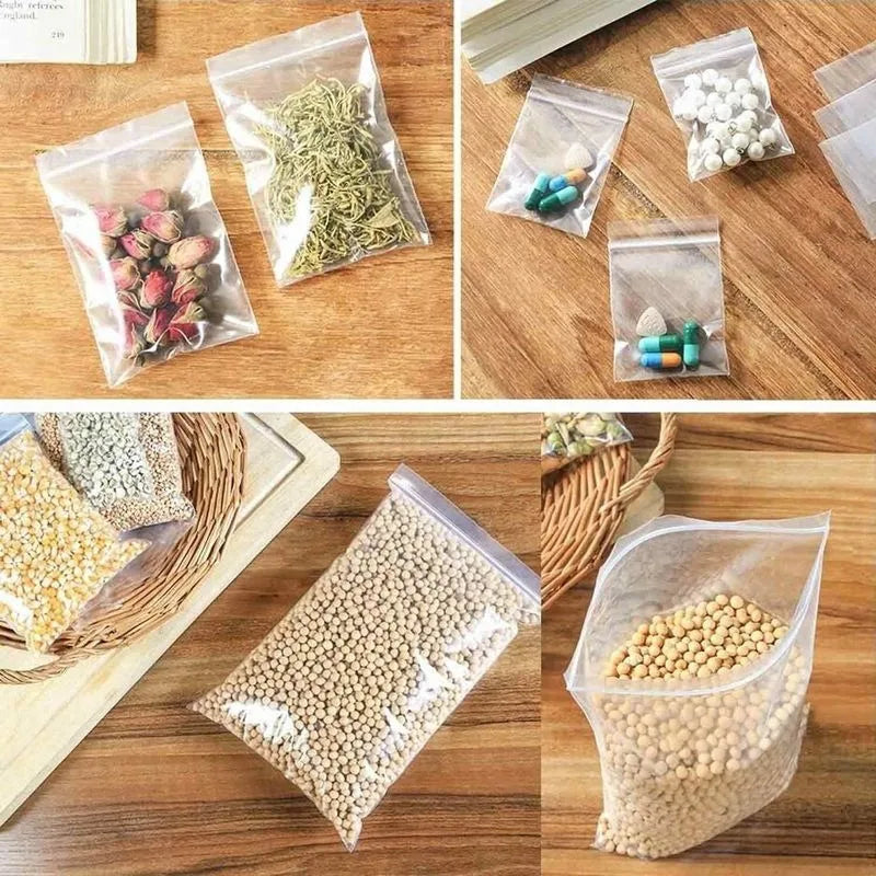 100Pcs Clear Plastic Storage Bags Reclosable Ziplock Food & Jewelry Organizer