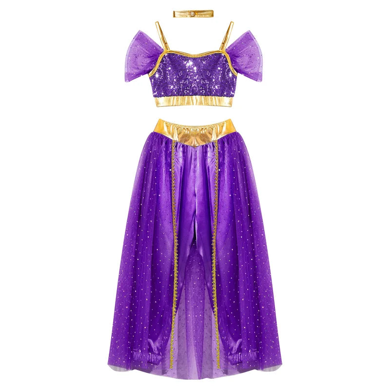 Kids Girls Halloween Arabian Princess Costume Set for Stage & Party