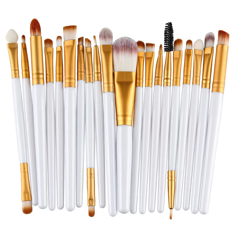 20-Piece Makeup Brush Set with Eye Shadow and Foundation Brushes - Soft Man-made Fibers, Full Collection