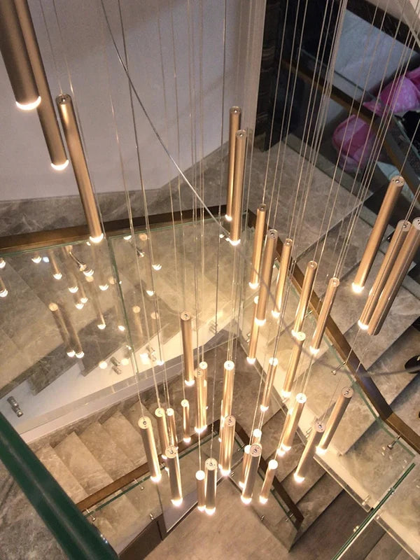 Modern LED Staircase Chandelier with Gold Column for Elegant Living Spaces