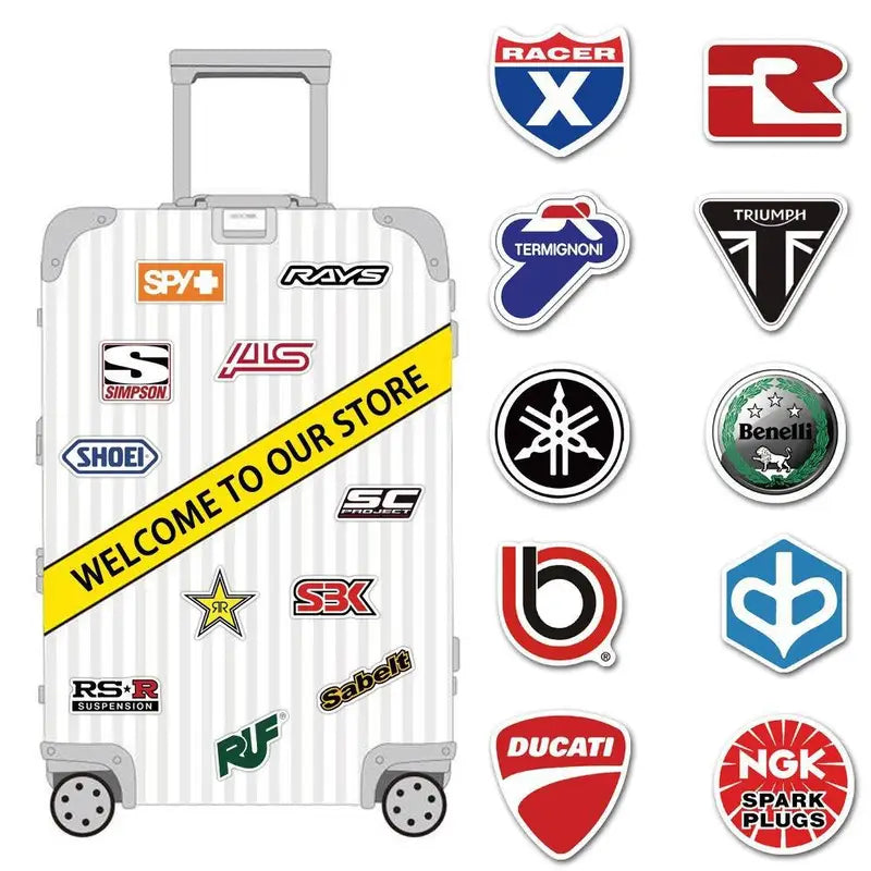 100pcs Waterproof Racing Car Logo Graffiti Stickers for Cars, Motorcycles, Luggage, Notebooks, Skateboards