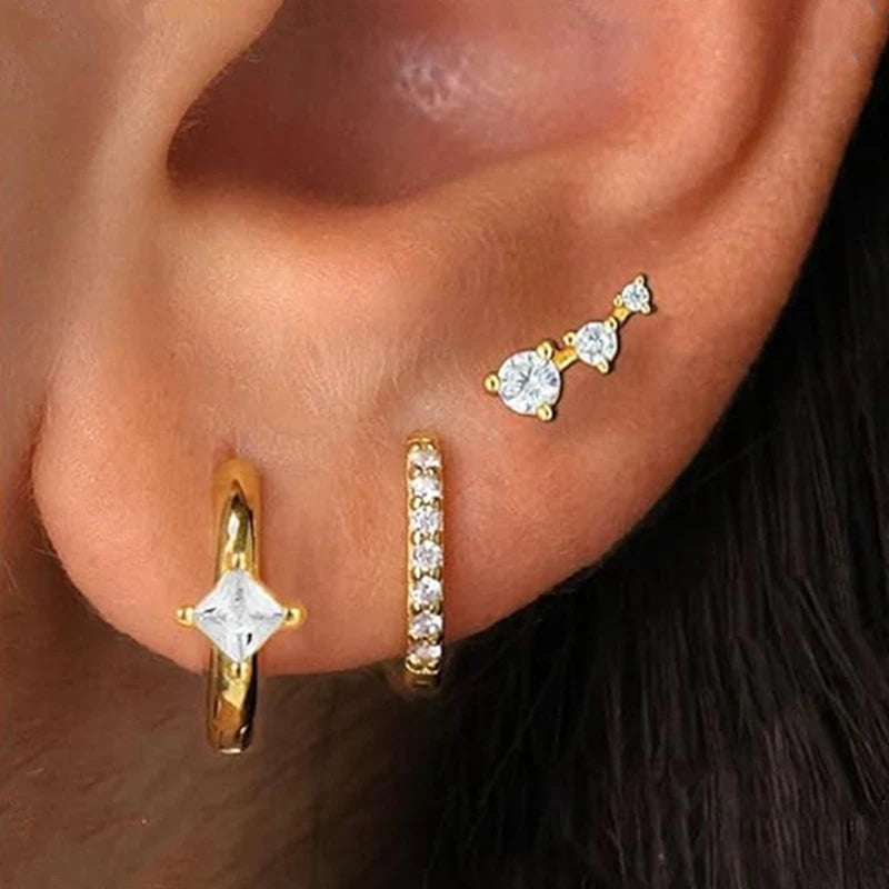 3PCS Shiny Crystal Huggie Hoop Earrings Set for Women – Cartilage & Helix Jewelry