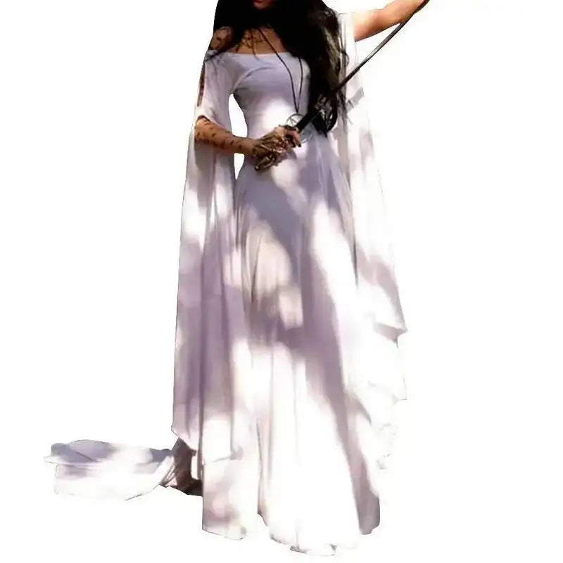 Medieval Women's Costume Dress for Halloween Party Long Sleeve Belted Gown