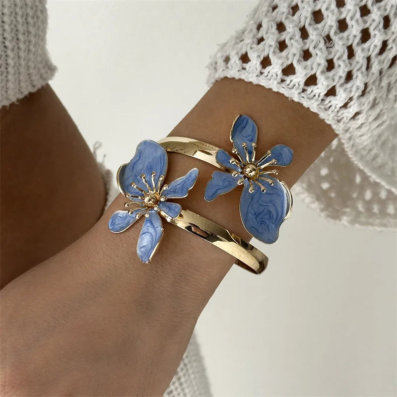 Large Flower Metal Bracelet for Women - Exaggerated Hollow Out Bangle Jewelry