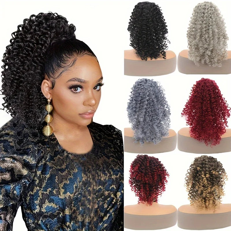Synthetic Ponytail Hair Extension 14 Inch Afro Puff Curly Drawstring Hairpiece for Women