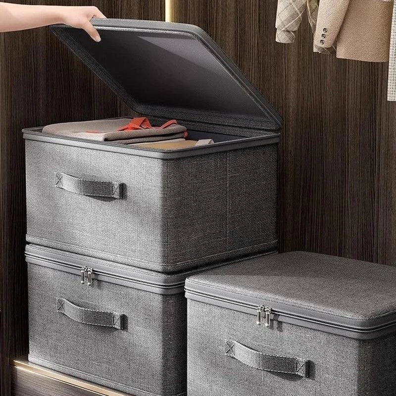 Foldable Clothes Storage Box with Lid Zipper Large Capacity Wardrobe Organizer