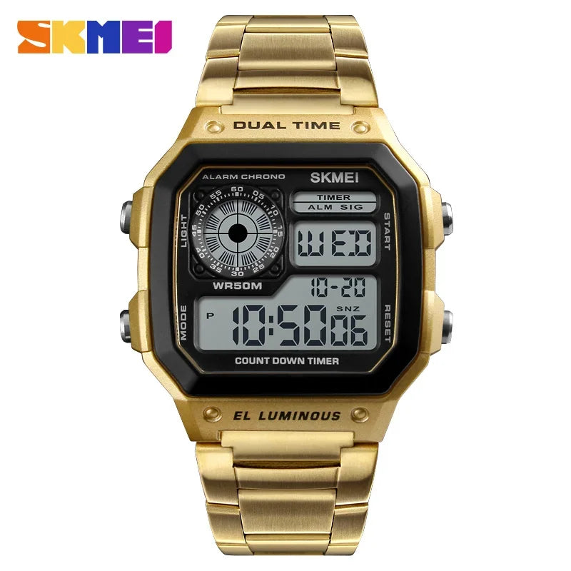 Digital Sports Watch for Men Waterproof Chronograph Stainless Steel