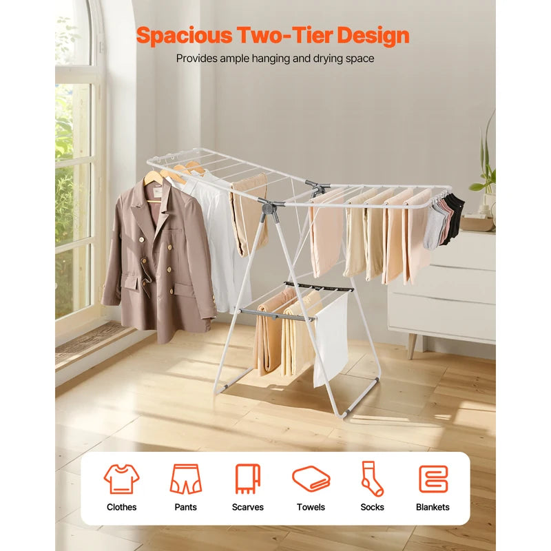 Foldable Clothes Drying Rack with Sock Clips, Adjustable Height Indoor Outdoor Laundry Dryer