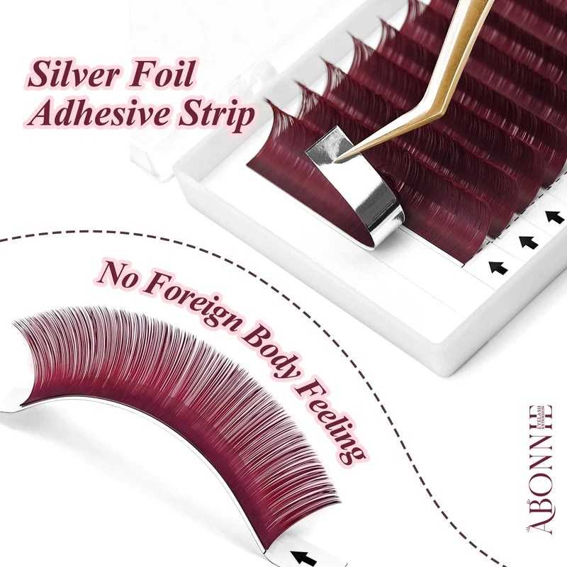 Abonnie Volume Red Colored False Eyelash Extensions - Fluffy, Classic Lash Sets