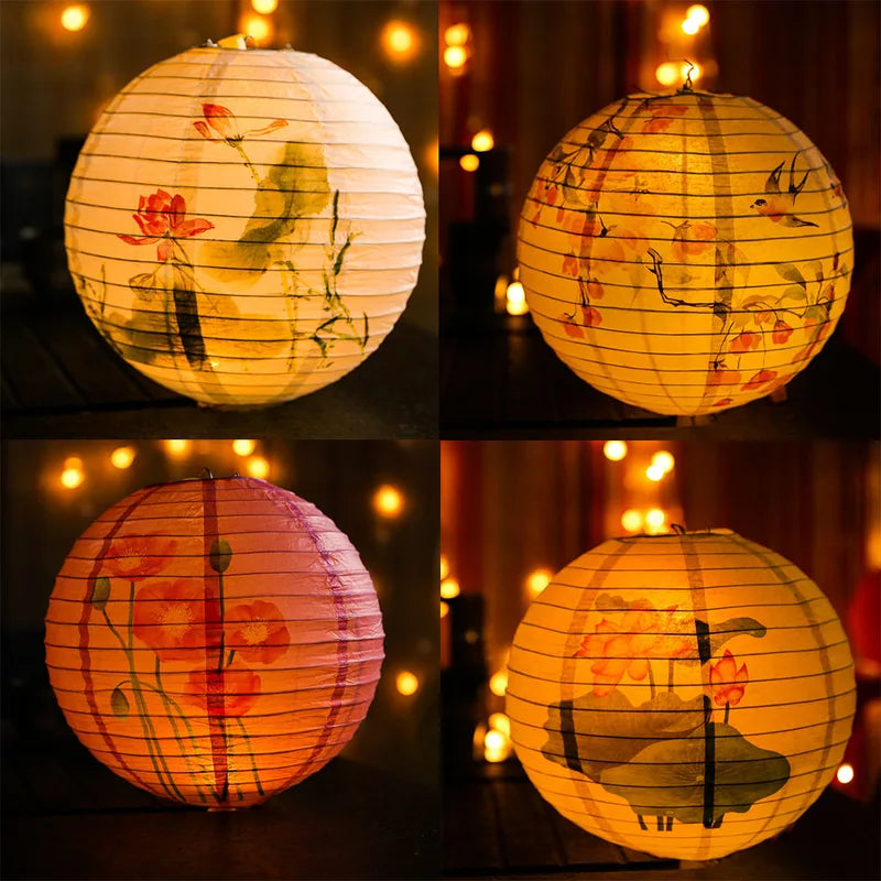 12-Inch Flower Printed Paper Lantern Chinese Japanese Style DIY Party Decor