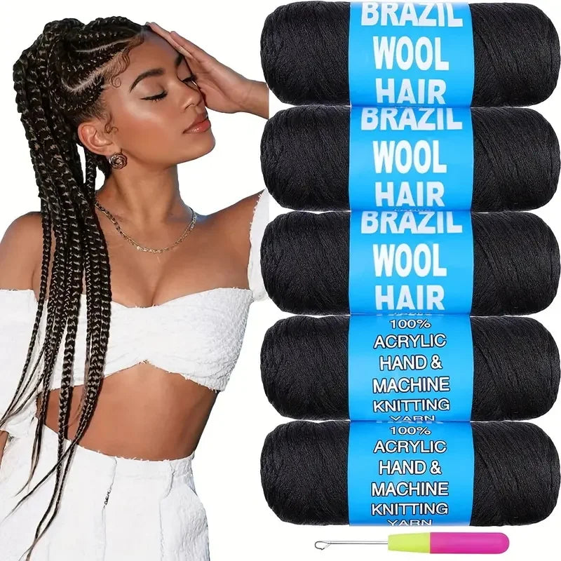 Multicolor Wool Hair Extension Rolls for Crochet Braids and Twist Styles - 70G/Roll