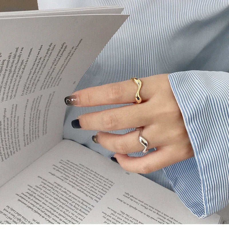 Irregular Wavy Geometric Couple Rings for Women Men - Gold Stainless Steel Jewelry
