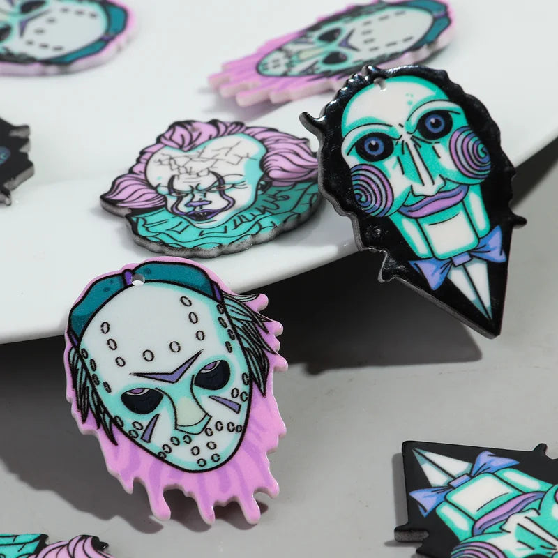 Halloween Skull Charm Pendant 10pcs Acrylic Jewelry Accessory DIY Keychain
