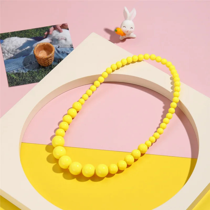 Elegant Beaded Necklace with Seven-Color Resin Imitation Pearls for Ladies Party Gift