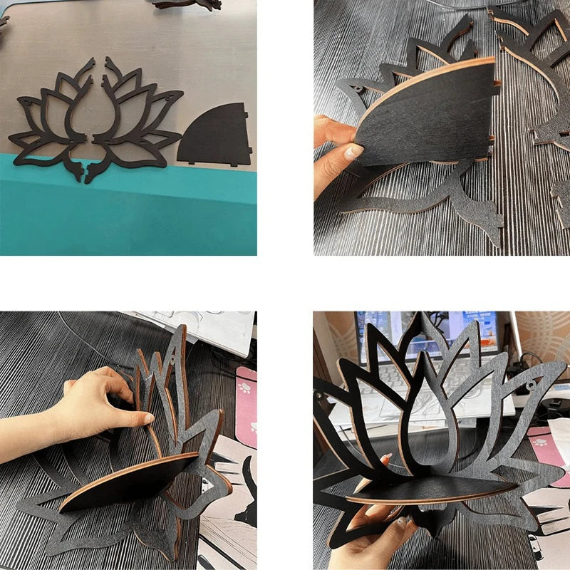 Wooden Lotus Hollow Wall Shelf for Aromatherapy and Candle Holders