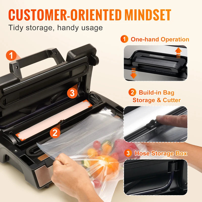 Powerful Vacuum Sealer Machine with 130W & 90Kpa Suction for Food Storage
