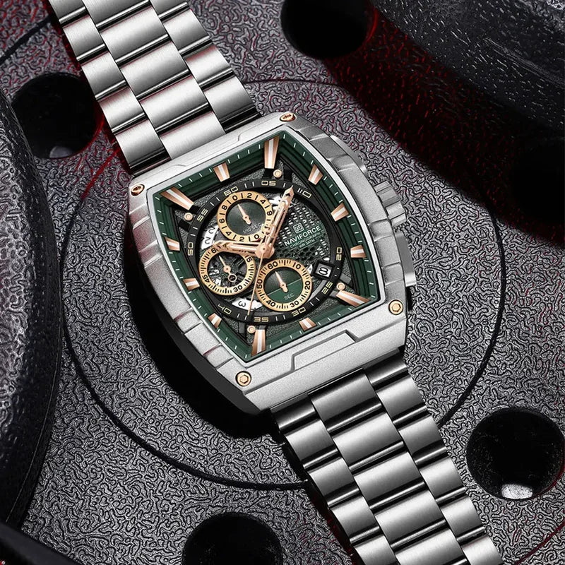 Luxury Men's Quartz Tonneau Watch with Chronograph and Water Resistance