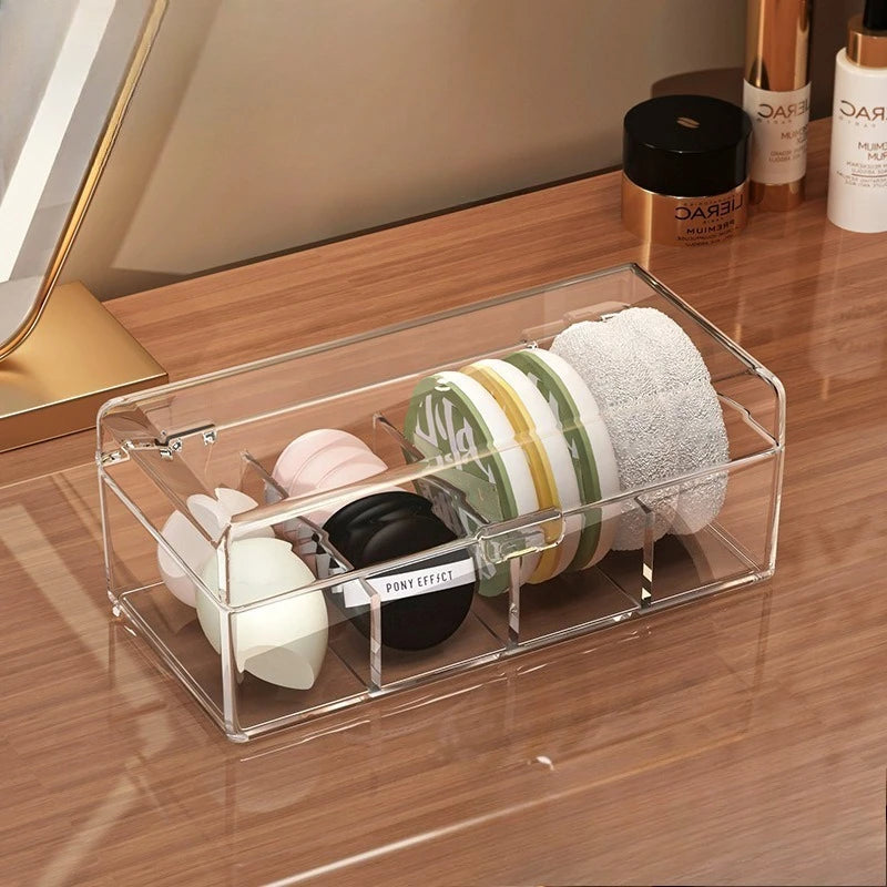 Transparent Makeup Organizer with Lid - Durable Storage Box for Lipstick, Eyeshadow, Brushes