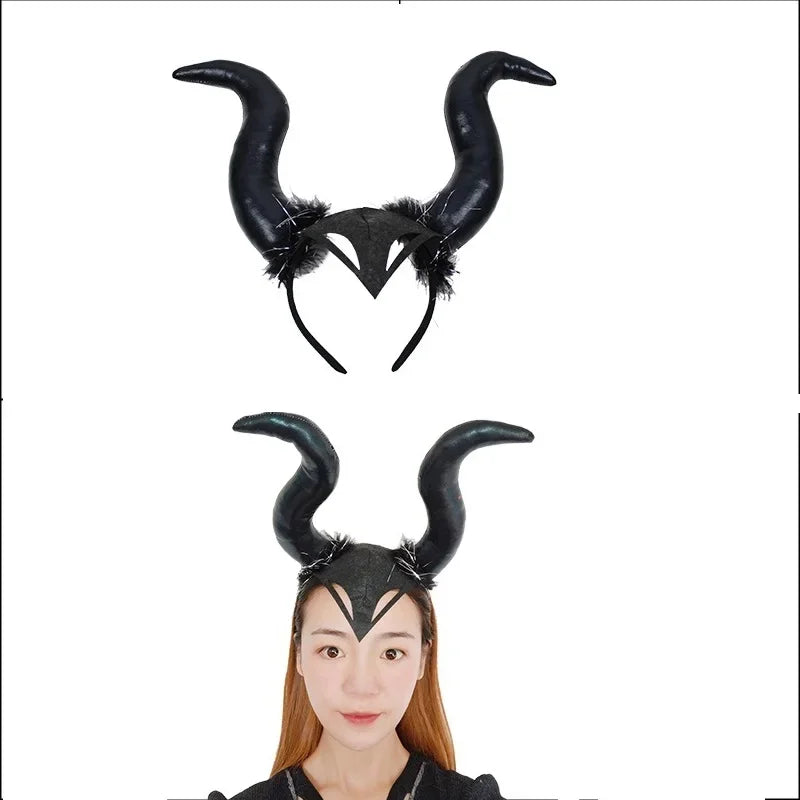 Women Halloween Demon Horn Headband Evil Queen Glitter Costume Accessory