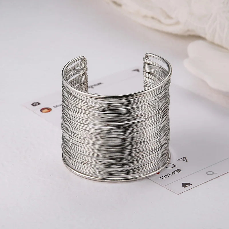 Vintage Punk Wide Wire Cuff Bangle Bracelets for Women Exaggerated Metal Jewelry