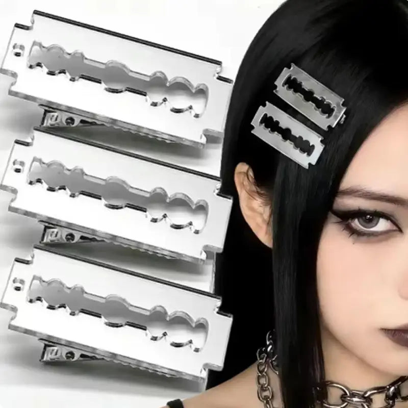 Simulated Acrylic Razor Blade Hair Clips - Punk Y2K Side Accessories for E-Girls & Streetwear