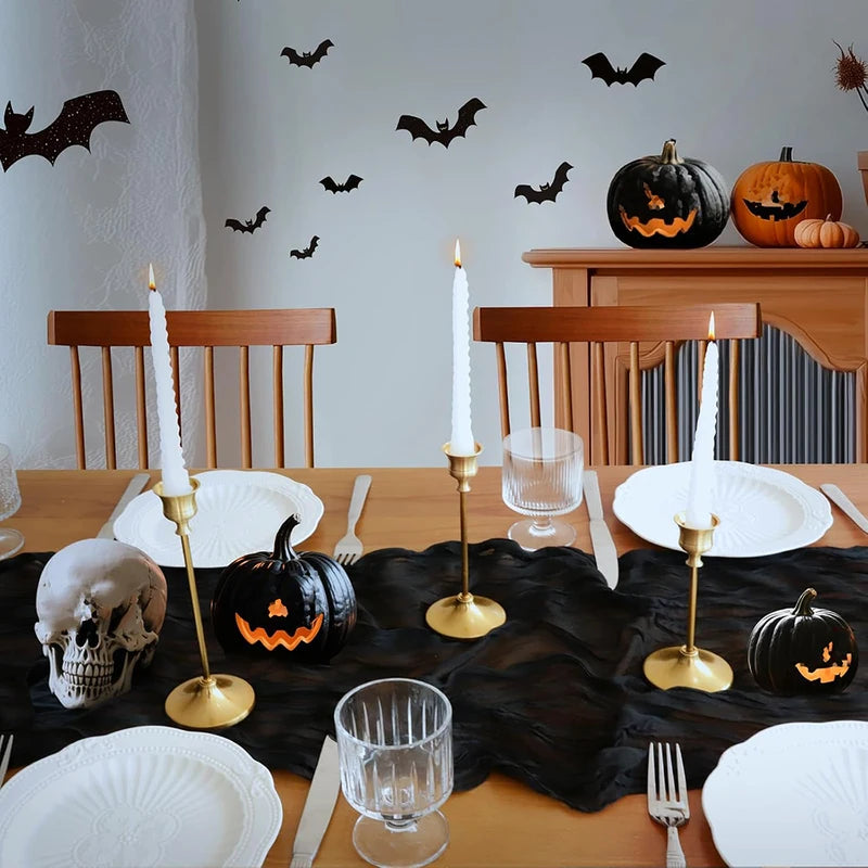 Black Cheesecloth Table Runner Halloween Wedding Decor Rustic Boho Party