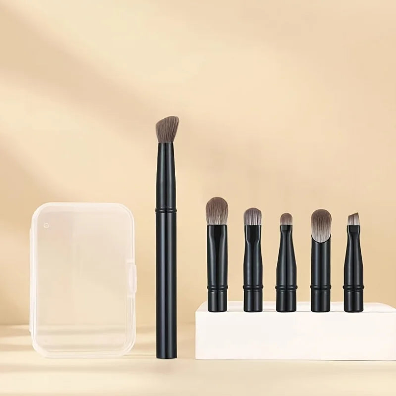6-Piece Portable Makeup Brush Replacement Head Set with Nose Shadow Brush - Travel-Friendly