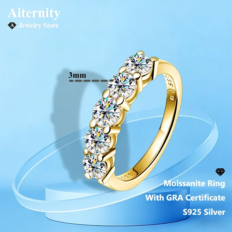 Moissanite GRA-Certified Engagement & Wedding Ring in Sterling Silver or 18K Gold