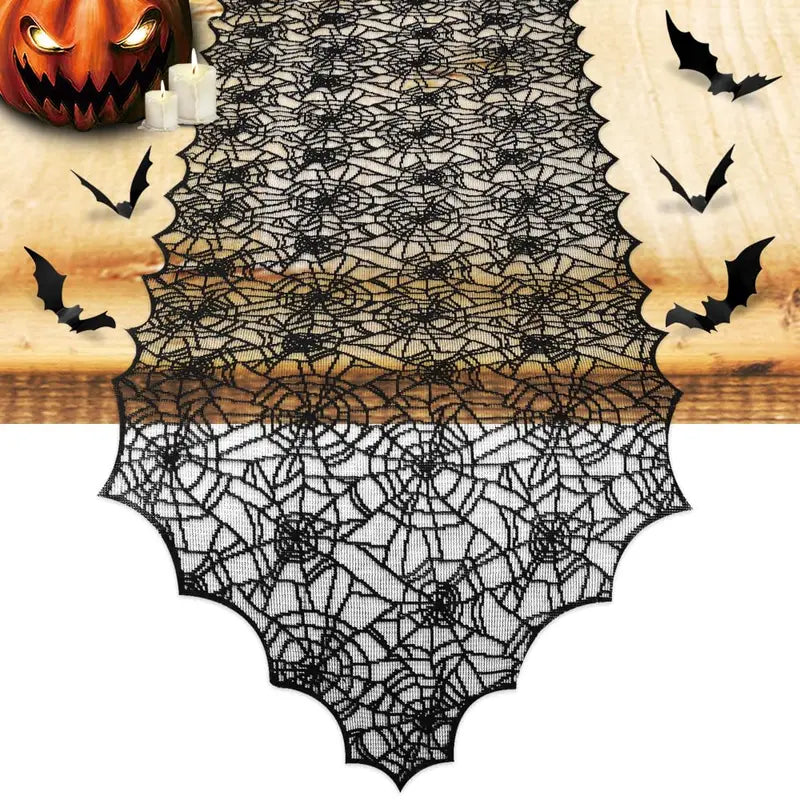 Halloween Table Runner Spider Web Lace Decor for Indoor Kitchen Dining