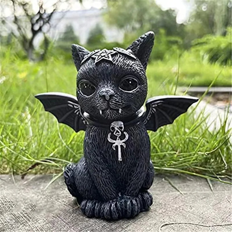 Black Cat Resin Statue Mysterious Halloween Tabletop Decoration - Cute Witch Cat Doll