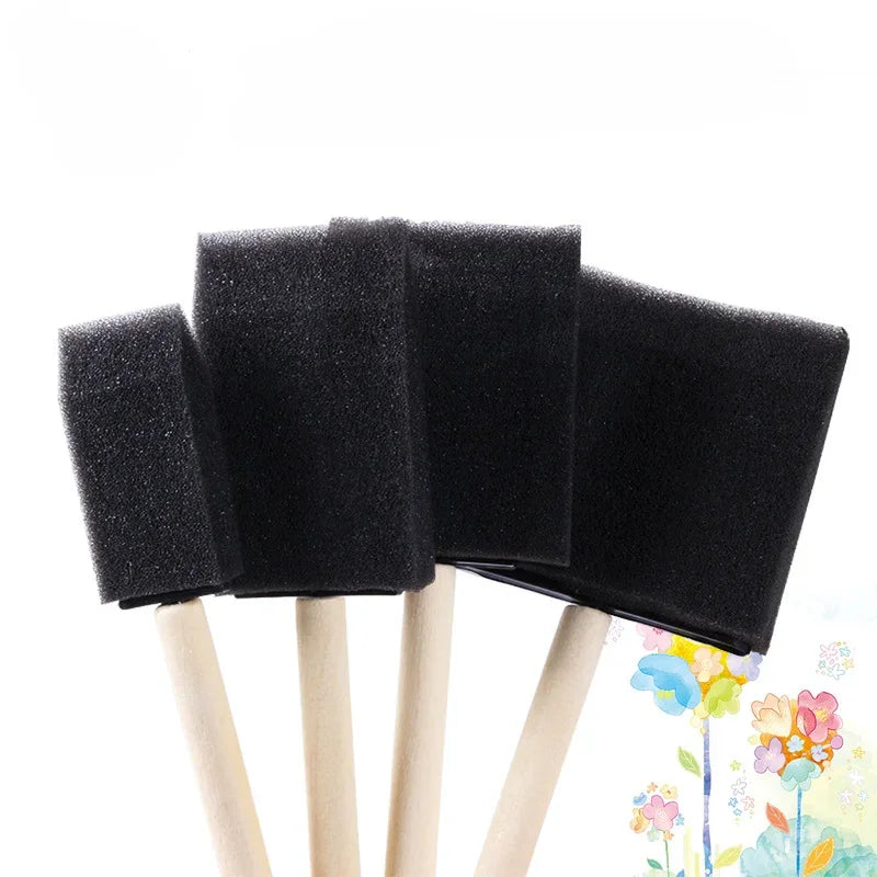 Wooden Handle Foam Paint Brush Set for Art & Craft Painting