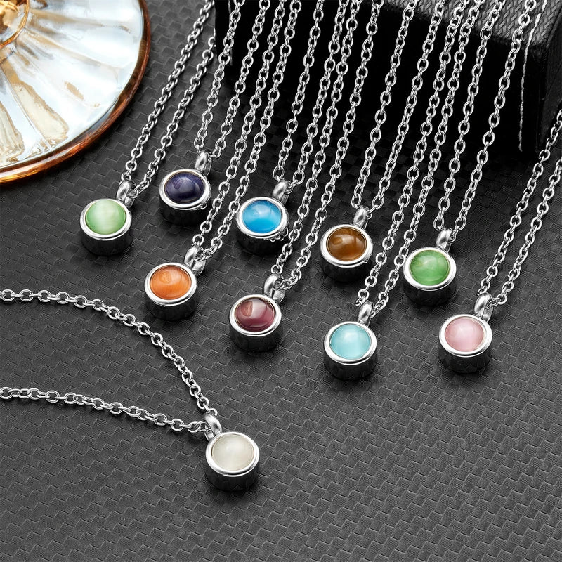 Stainless Steel Birthstone Pendant Necklace Cremation Ashes Memorial Jewelry