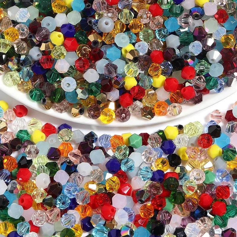 200pcs Mixed Color 4mm Bicone Glass Beads for Jewelry Making Shiny Faceted Loose Beads