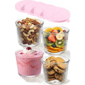 Set of 4 Small Glass Food Storage Bowls with Lids - Stackable Clear Stripe Design