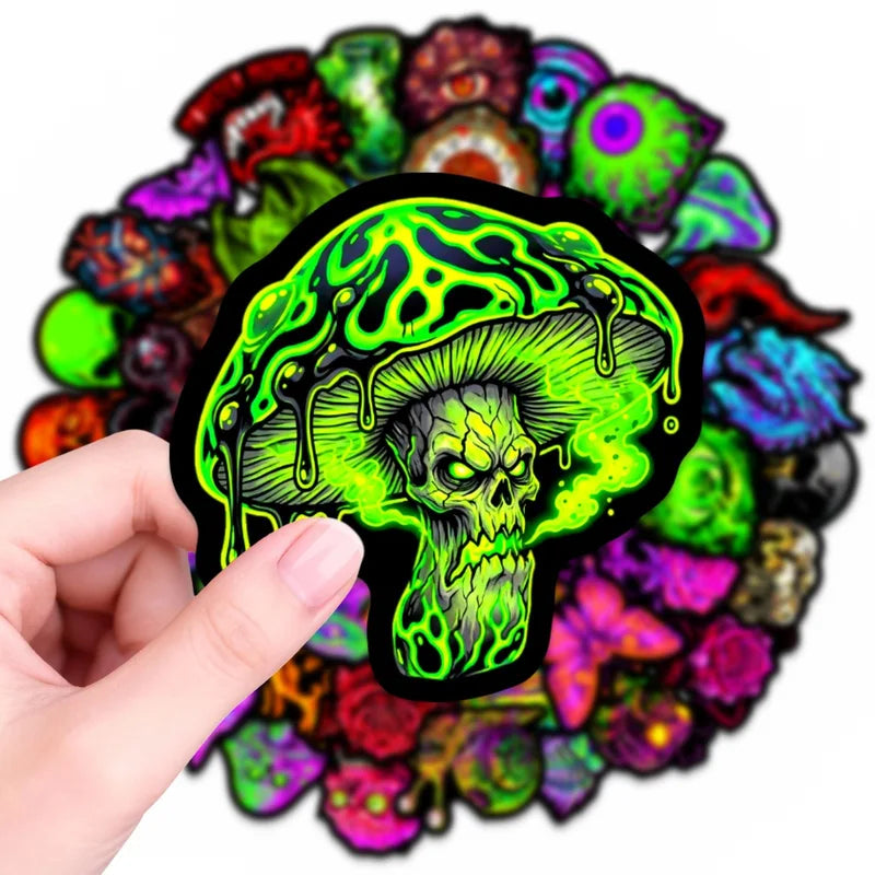 Fluorescent Skull Demon Horror Stickers - 50 Pack for Helmets, Phones, Luggage, & More