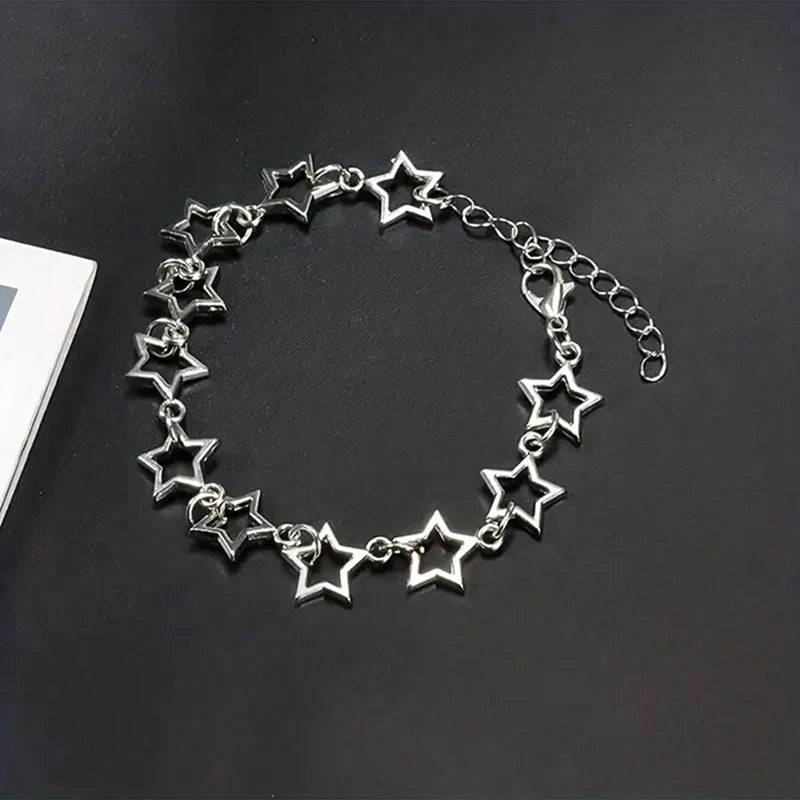 Y2K Star Charm Bracelet for Women Vintage Silver Pentagram Chain Jewelry
